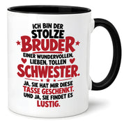 Bruder Tasse von Schwester Geschenk 330 ml Lustiger Geschwister Spruch Keramiktasse Geburtstag Weihnachten Bruder Geschenk