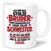 Bruder Tasse von Schwester Geschenk 330 ml Lustiger Geschwister Spruch Keramiktasse Geburtstag Weihnachten Bruder Geschenk