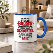 Bruder Tasse von Schwester Geschenk 330 ml Lustiger Geschwister Spruch Keramiktasse Geburtstag Weihnachten Bruder Geschenk