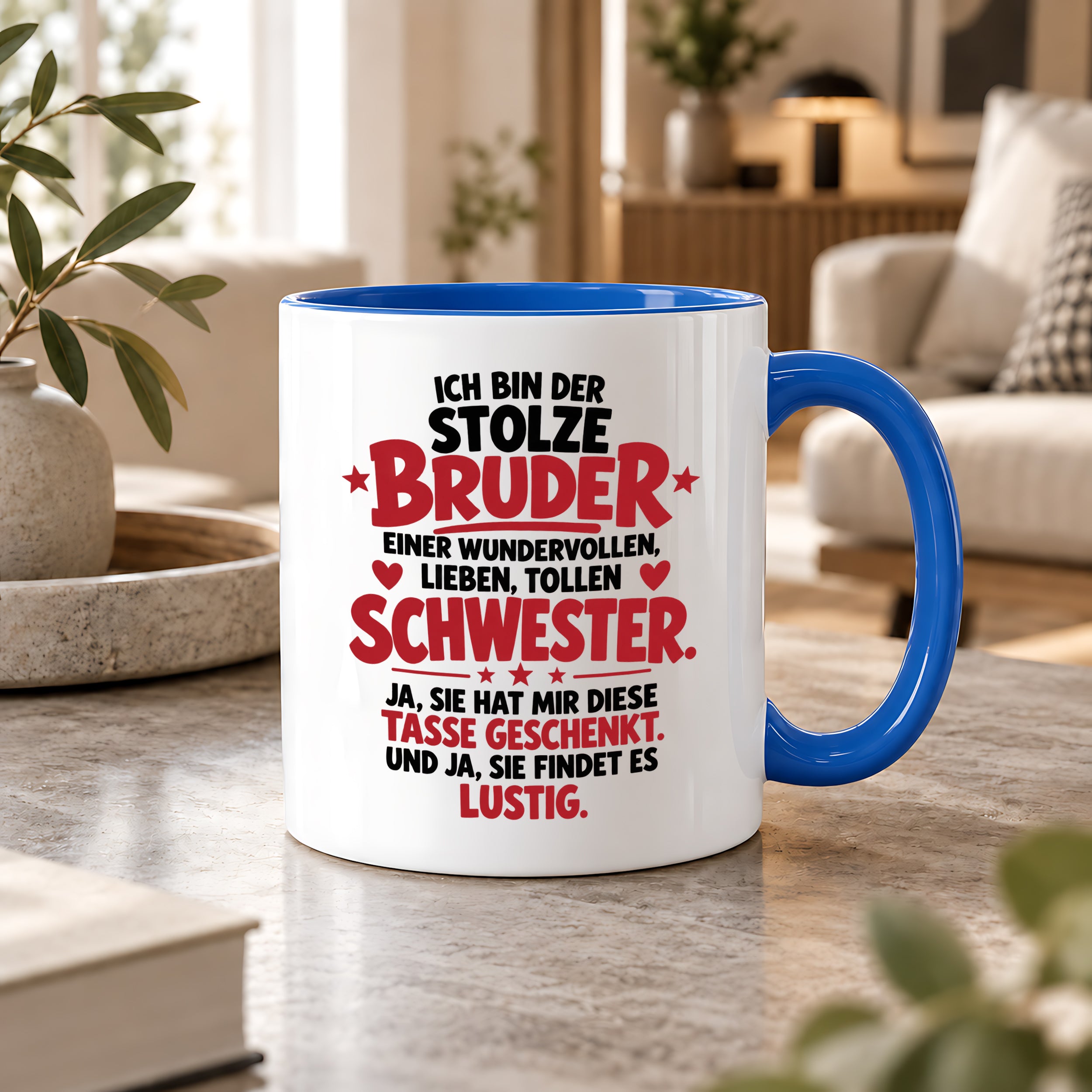 Bruder Tasse von Schwester Geschenk 330 ml Lustiger Geschwister Spruch Keramiktasse Geburtstag Weihnachten Bruder Geschenk