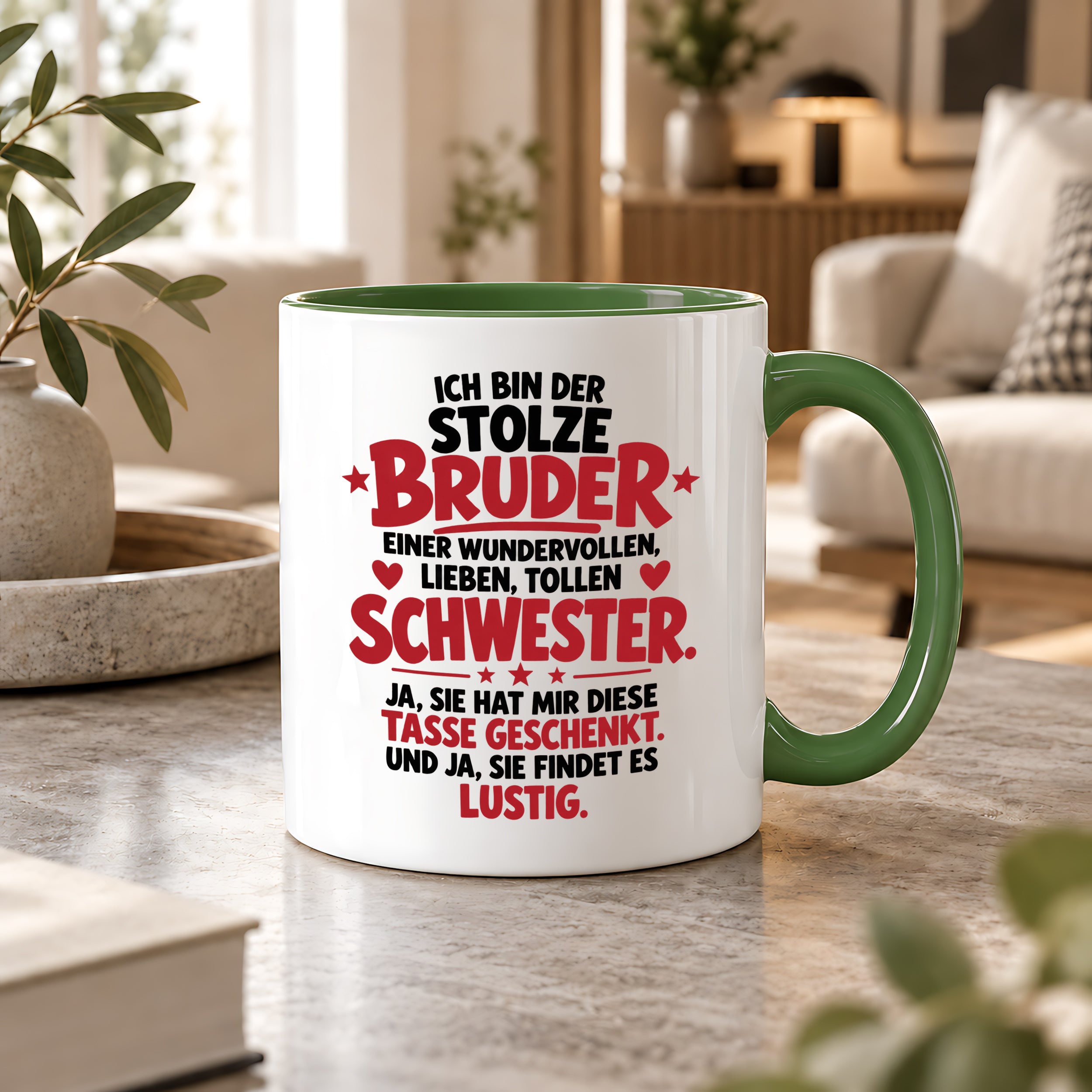 Bruder Tasse von Schwester Geschenk 330 ml Lustiger Geschwister Spruch Keramiktasse Geburtstag Weihnachten Bruder Geschenk
