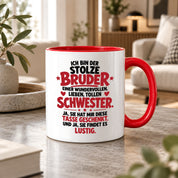Bruder Tasse von Schwester Geschenk 330 ml Lustiger Geschwister Spruch Keramiktasse Geburtstag Weihnachten Bruder Geschenk