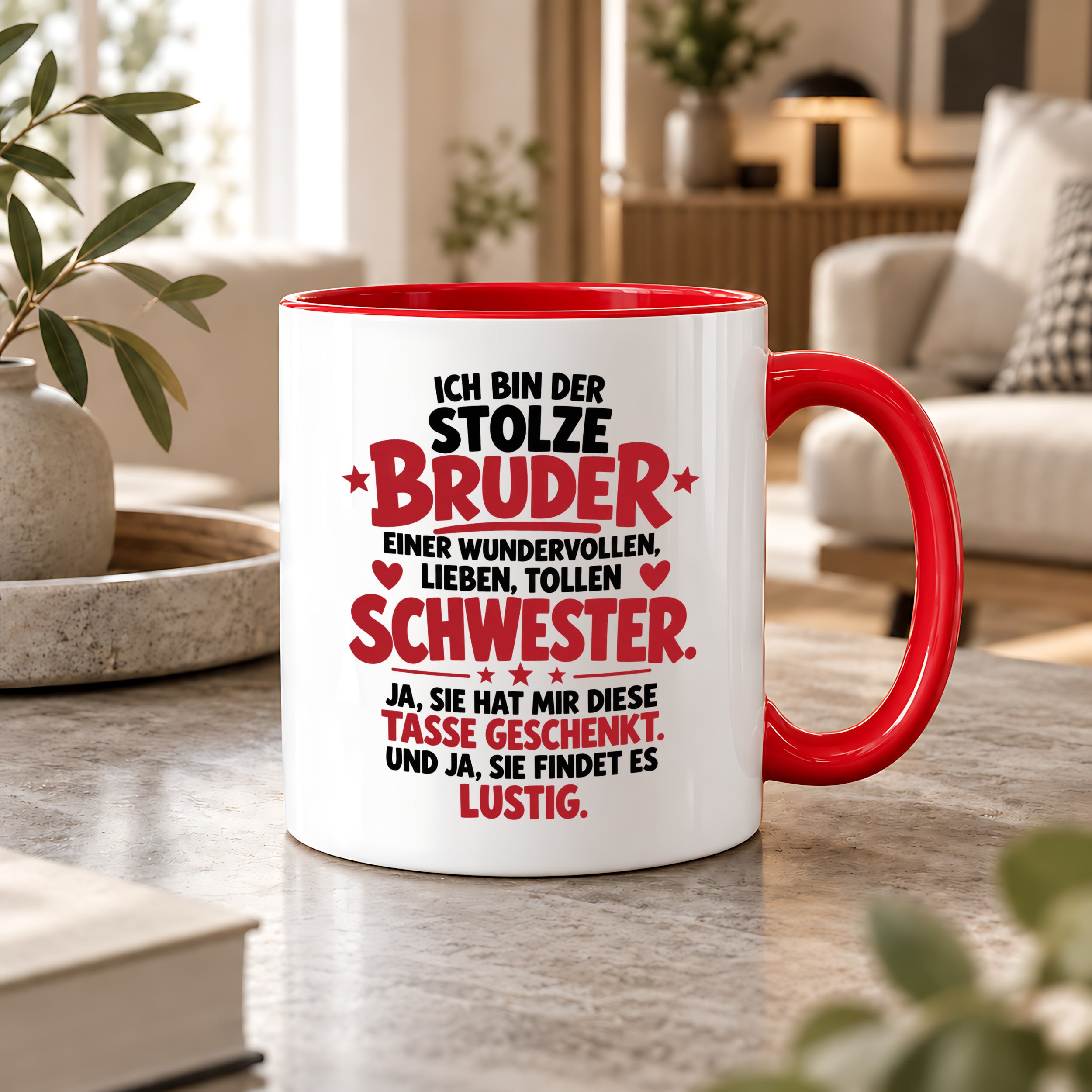Bruder Tasse von Schwester Geschenk 330 ml Lustiger Geschwister Spruch Keramiktasse Geburtstag Weihnachten Bruder Geschenk