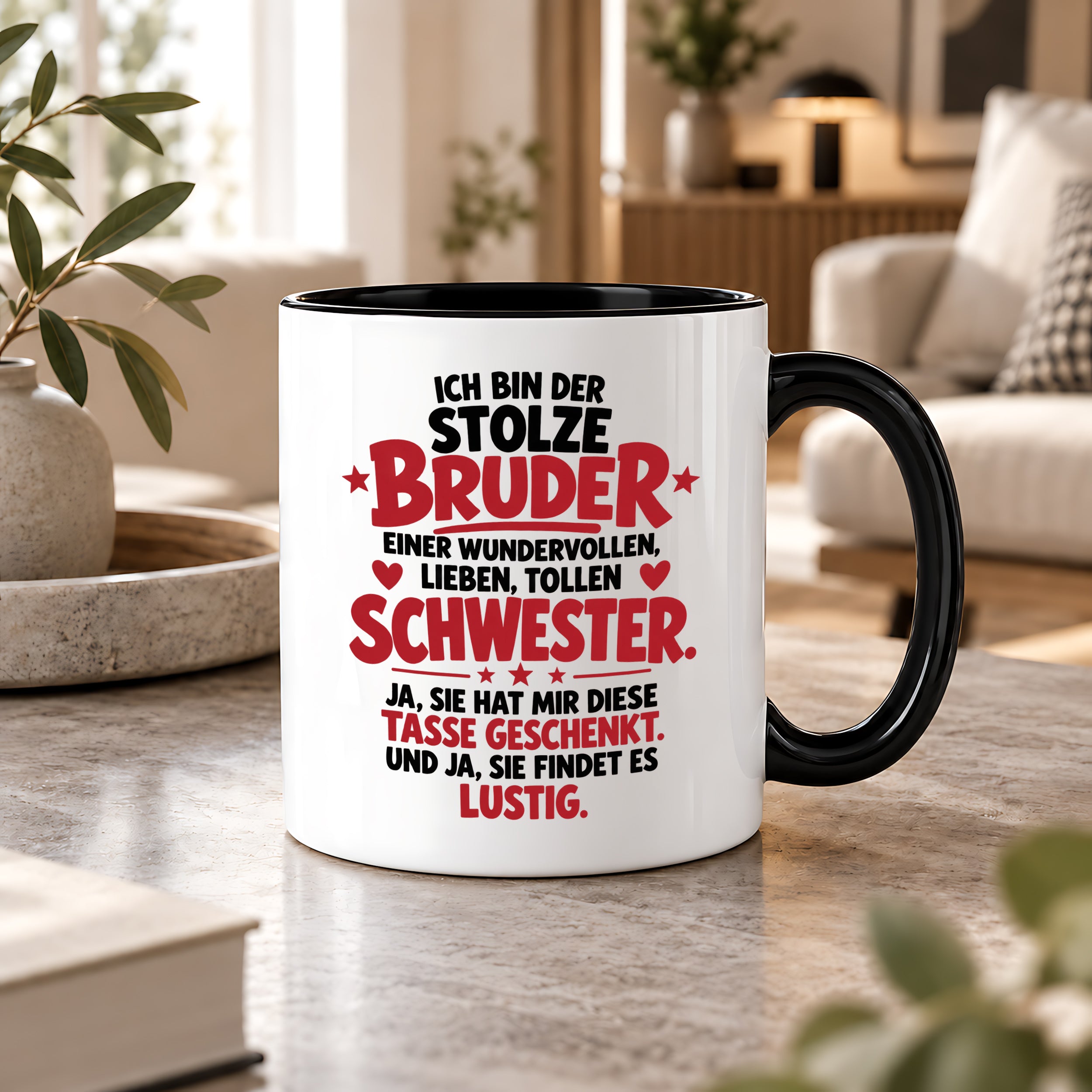 Bruder Tasse von Schwester Geschenk 330 ml Lustiger Geschwister Spruch Keramiktasse Geburtstag Weihnachten Bruder Geschenk