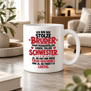 Bruder Tasse von Schwester Geschenk 330 ml Lustiger Geschwister Spruch Keramiktasse Geburtstag Weihnachten Bruder Geschenk