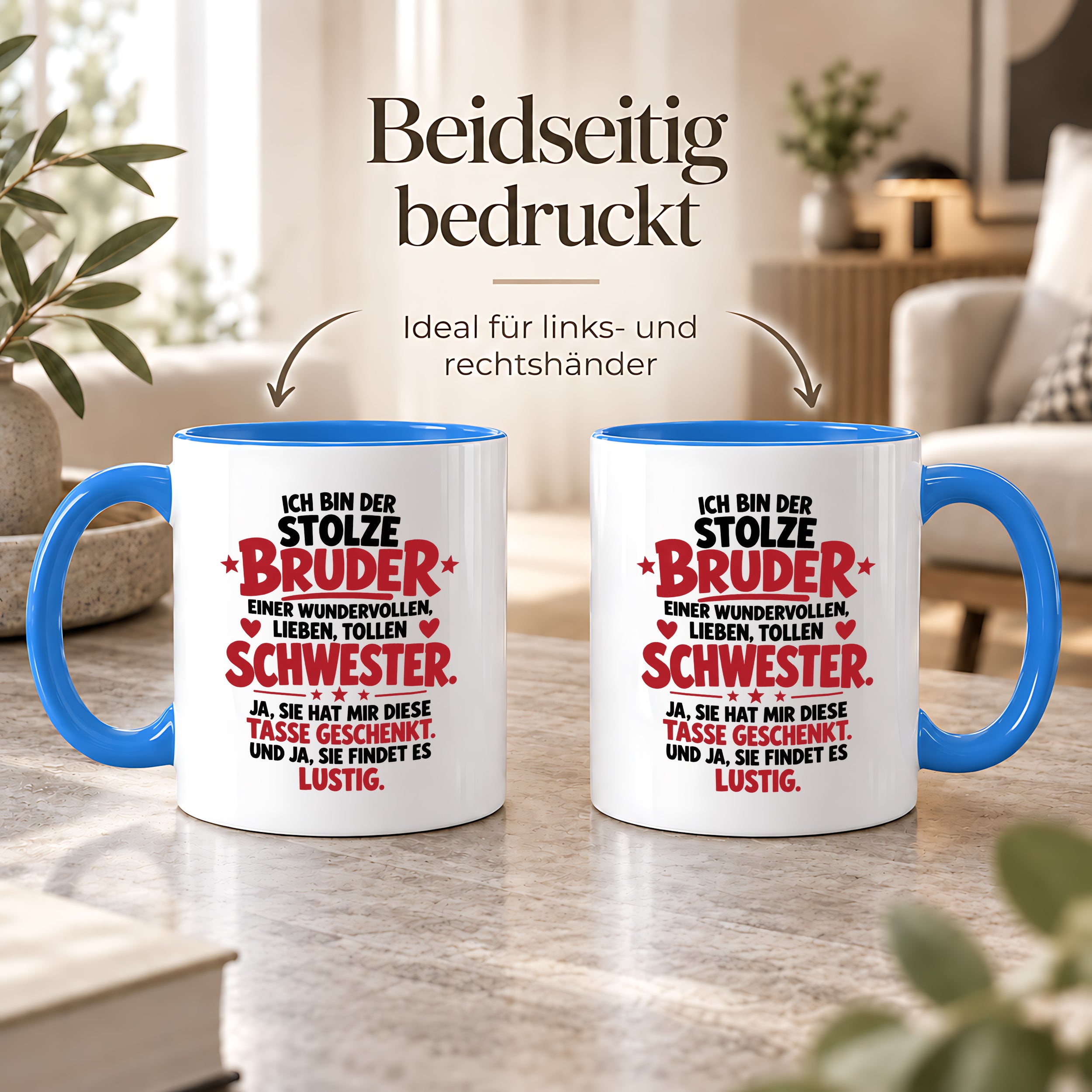 Bruder Tasse von Schwester Geschenk 330 ml Lustiger Geschwister Spruch Keramiktasse Geburtstag Weihnachten Bruder Geschenk