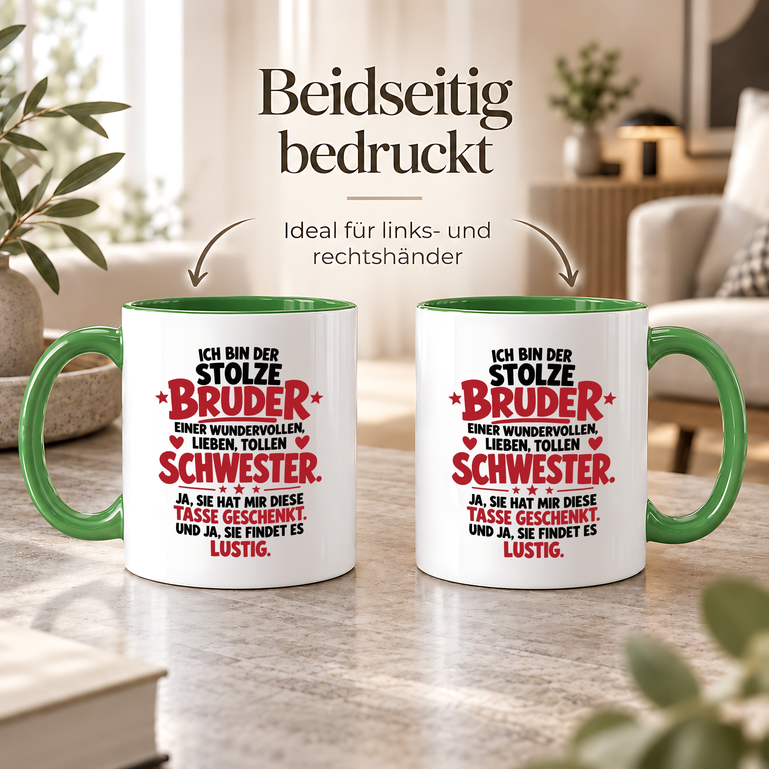 Bruder Tasse von Schwester Geschenk 330 ml Lustiger Geschwister Spruch Keramiktasse Geburtstag Weihnachten Bruder Geschenk