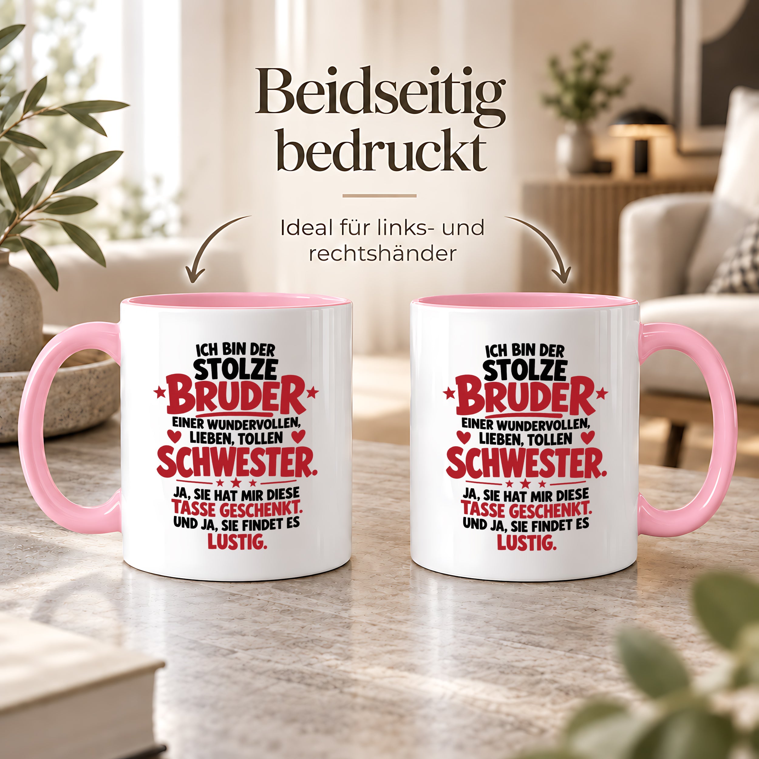 Bruder Tasse von Schwester Geschenk 330 ml Lustiger Geschwister Spruch Keramiktasse Geburtstag Weihnachten Bruder Geschenk