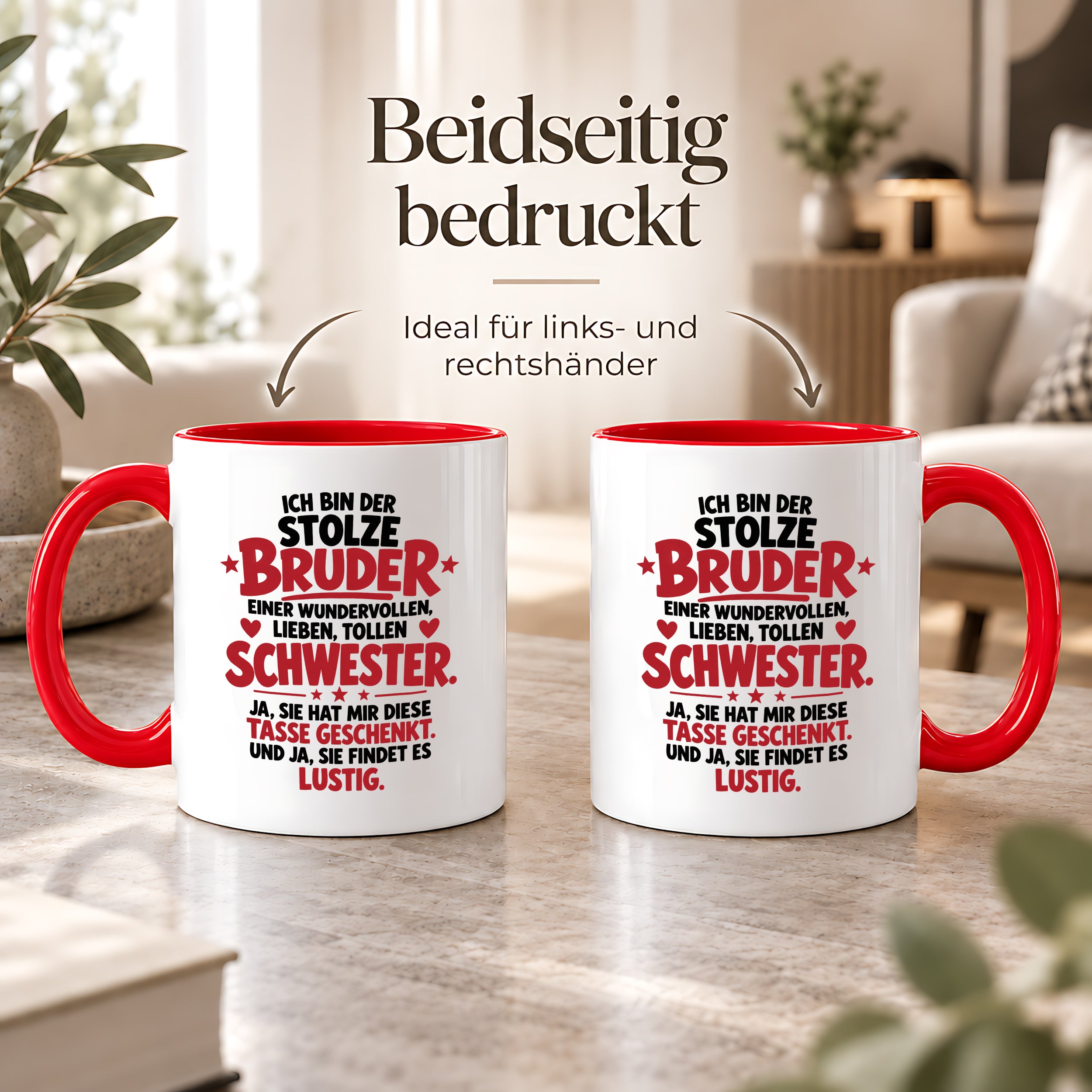Bruder Tasse von Schwester Geschenk 330 ml Lustiger Geschwister Spruch Keramiktasse Geburtstag Weihnachten Bruder Geschenk