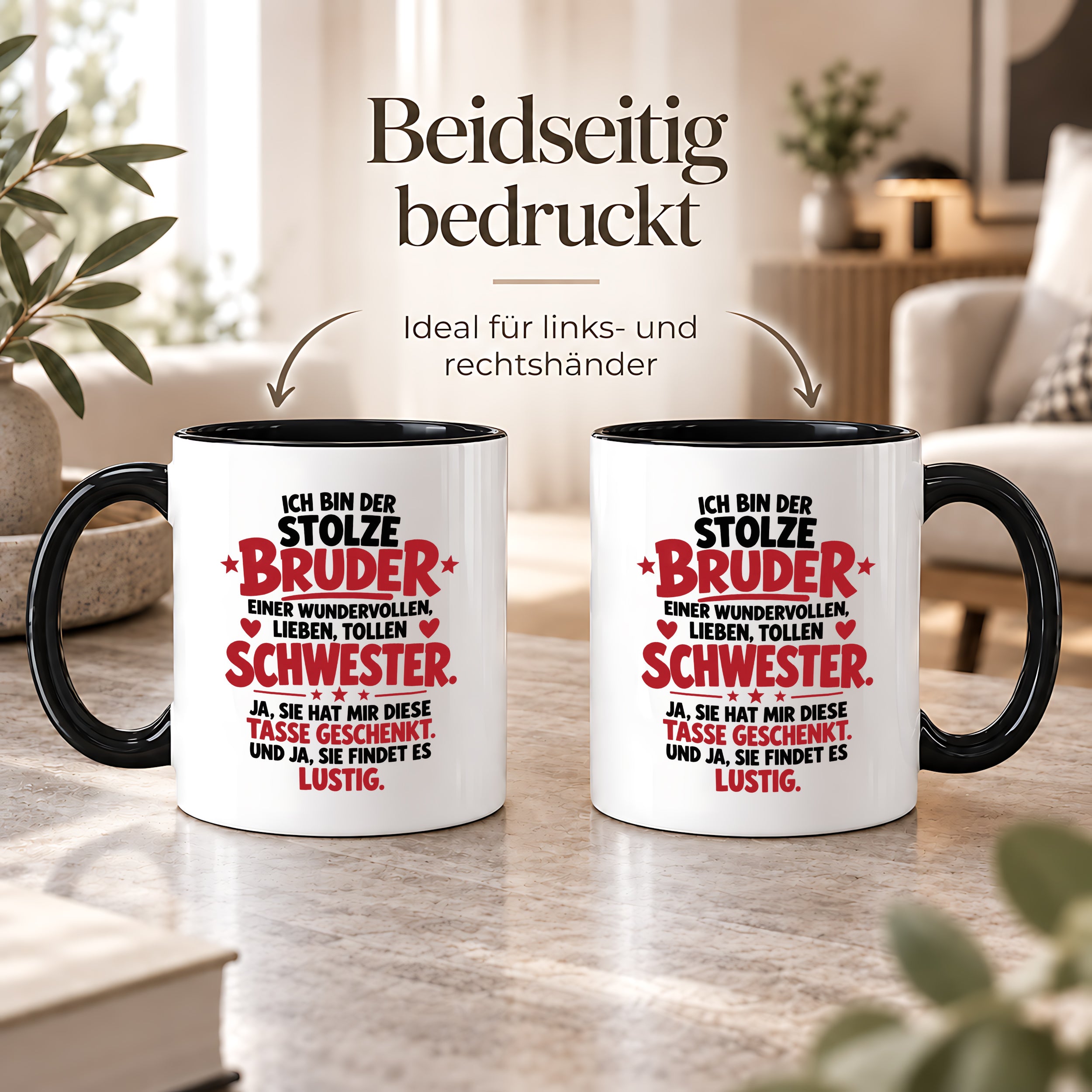 Bruder Tasse von Schwester Geschenk 330 ml Lustiger Geschwister Spruch Keramiktasse Geburtstag Weihnachten Bruder Geschenk