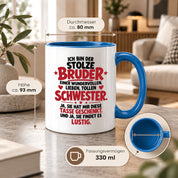 Bruder Tasse von Schwester Geschenk 330 ml Lustiger Geschwister Spruch Keramiktasse Geburtstag Weihnachten Bruder Geschenk
