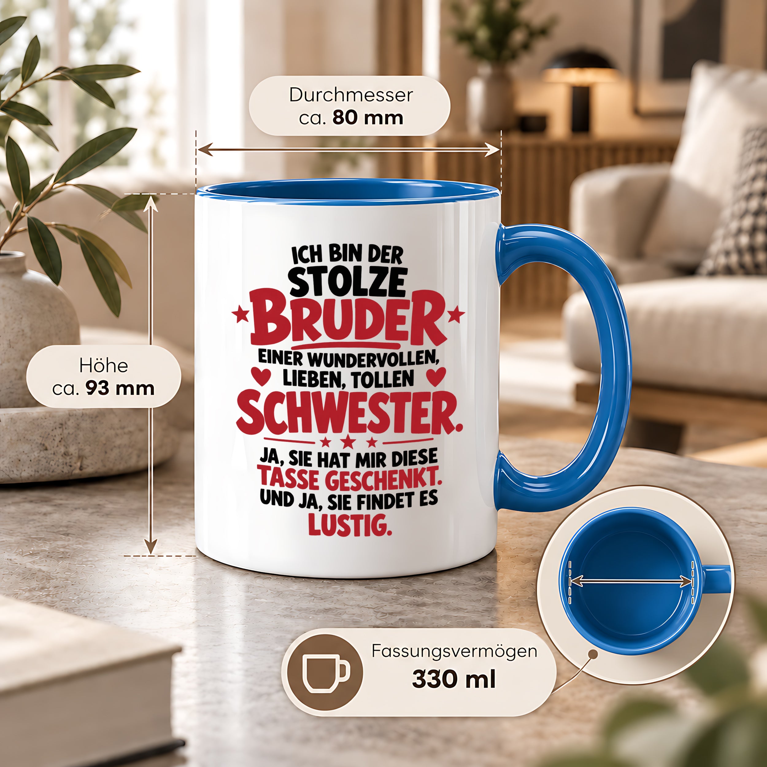 Bruder Tasse von Schwester Geschenk 330 ml Lustiger Geschwister Spruch Keramiktasse Geburtstag Weihnachten Bruder Geschenk