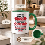 Bruder Tasse von Schwester Geschenk 330 ml Lustiger Geschwister Spruch Keramiktasse Geburtstag Weihnachten Bruder Geschenk