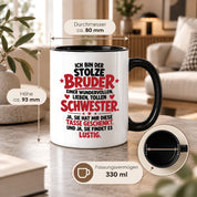 Bruder Tasse von Schwester Geschenk 330 ml Lustiger Geschwister Spruch Keramiktasse Geburtstag Weihnachten Bruder Geschenk