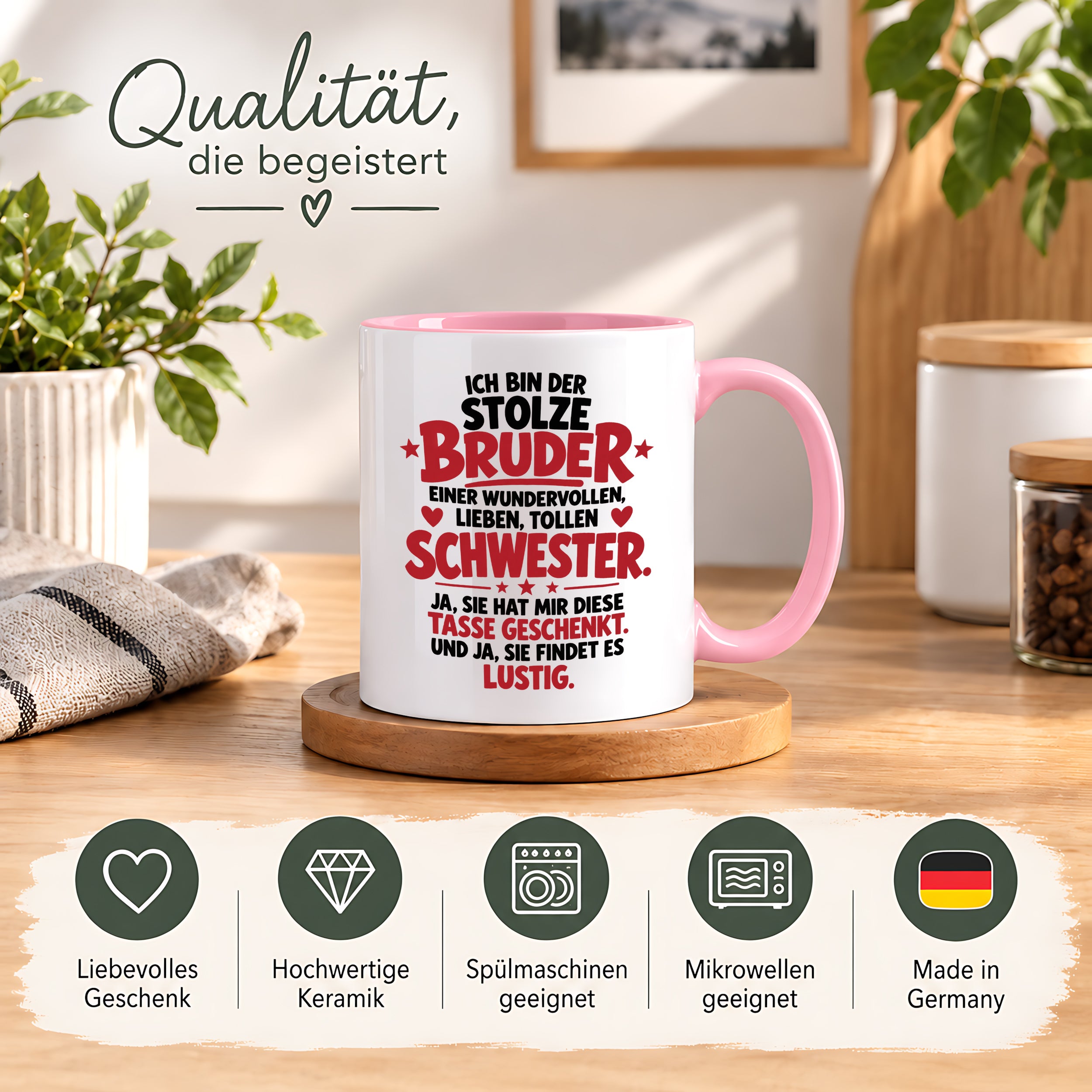Bruder Tasse von Schwester Geschenk 330 ml Lustiger Geschwister Spruch Keramiktasse Geburtstag Weihnachten Bruder Geschenk
