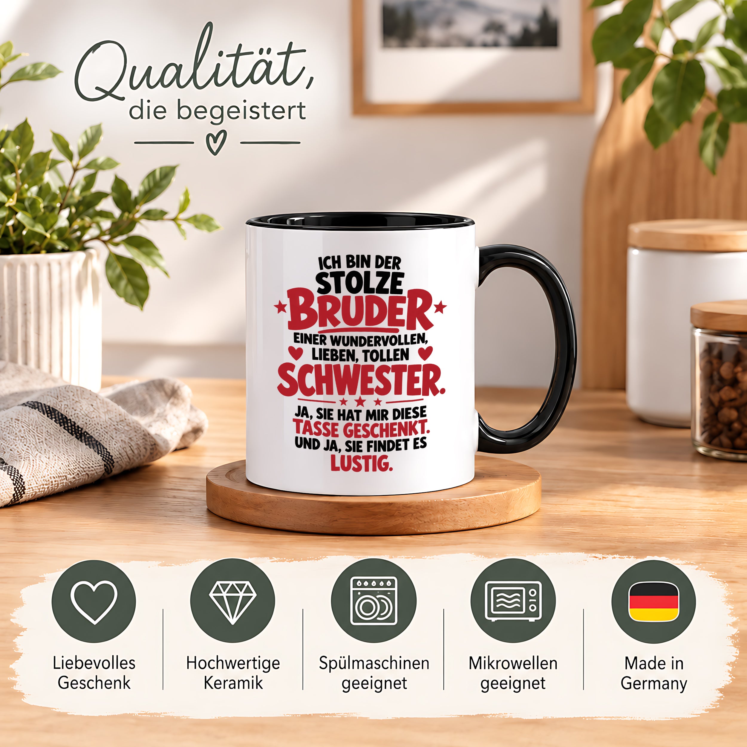 Bruder Tasse von Schwester Geschenk 330 ml Lustiger Geschwister Spruch Keramiktasse Geburtstag Weihnachten Bruder Geschenk