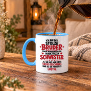 Bruder Tasse von Schwester Geschenk 330 ml Lustiger Geschwister Spruch Keramiktasse Geburtstag Weihnachten Bruder Geschenk