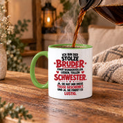 Bruder Tasse von Schwester Geschenk 330 ml Lustiger Geschwister Spruch Keramiktasse Geburtstag Weihnachten Bruder Geschenk