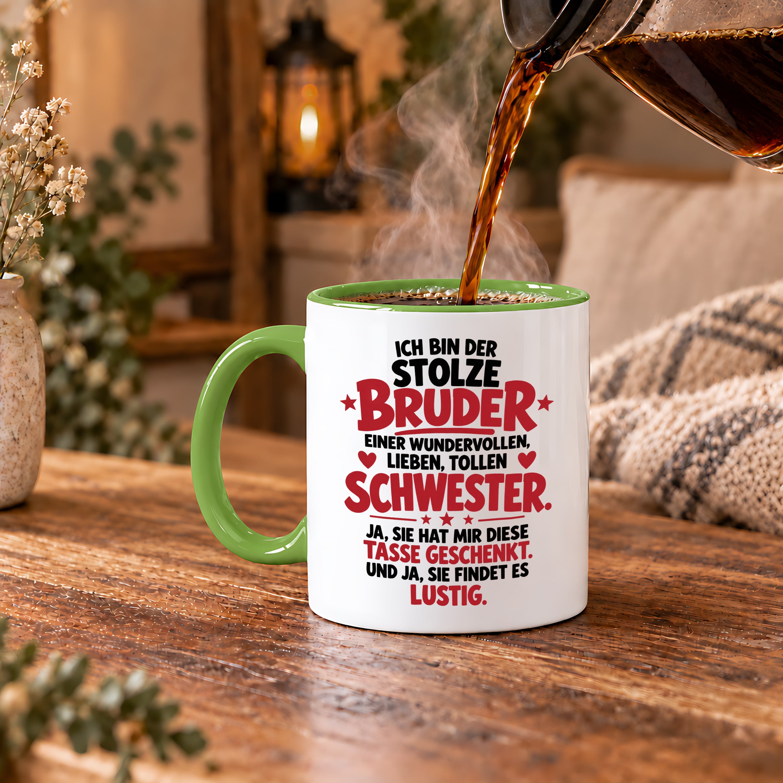 Bruder Tasse von Schwester Geschenk 330 ml Lustiger Geschwister Spruch Keramiktasse Geburtstag Weihnachten Bruder Geschenk