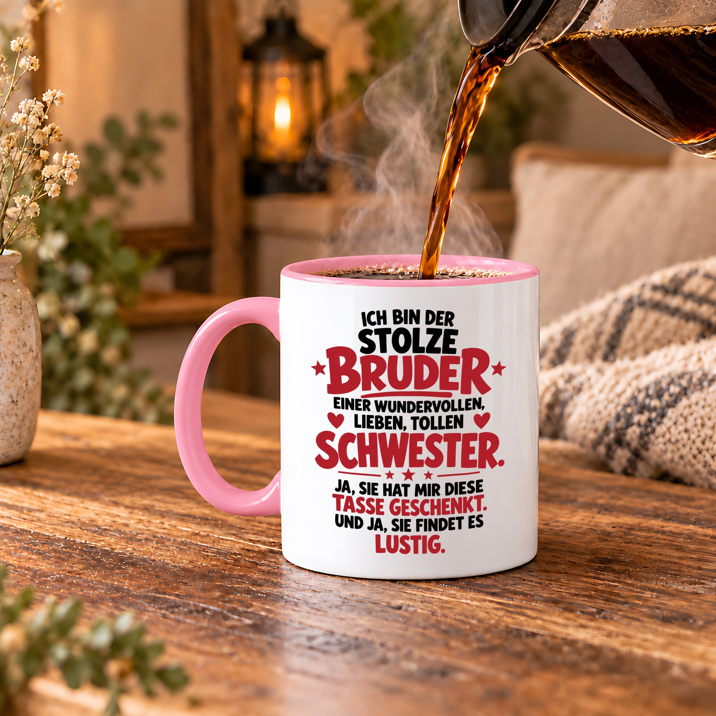 Bruder Tasse von Schwester Geschenk 330 ml Lustiger Geschwister Spruch Keramiktasse Geburtstag Weihnachten Bruder Geschenk