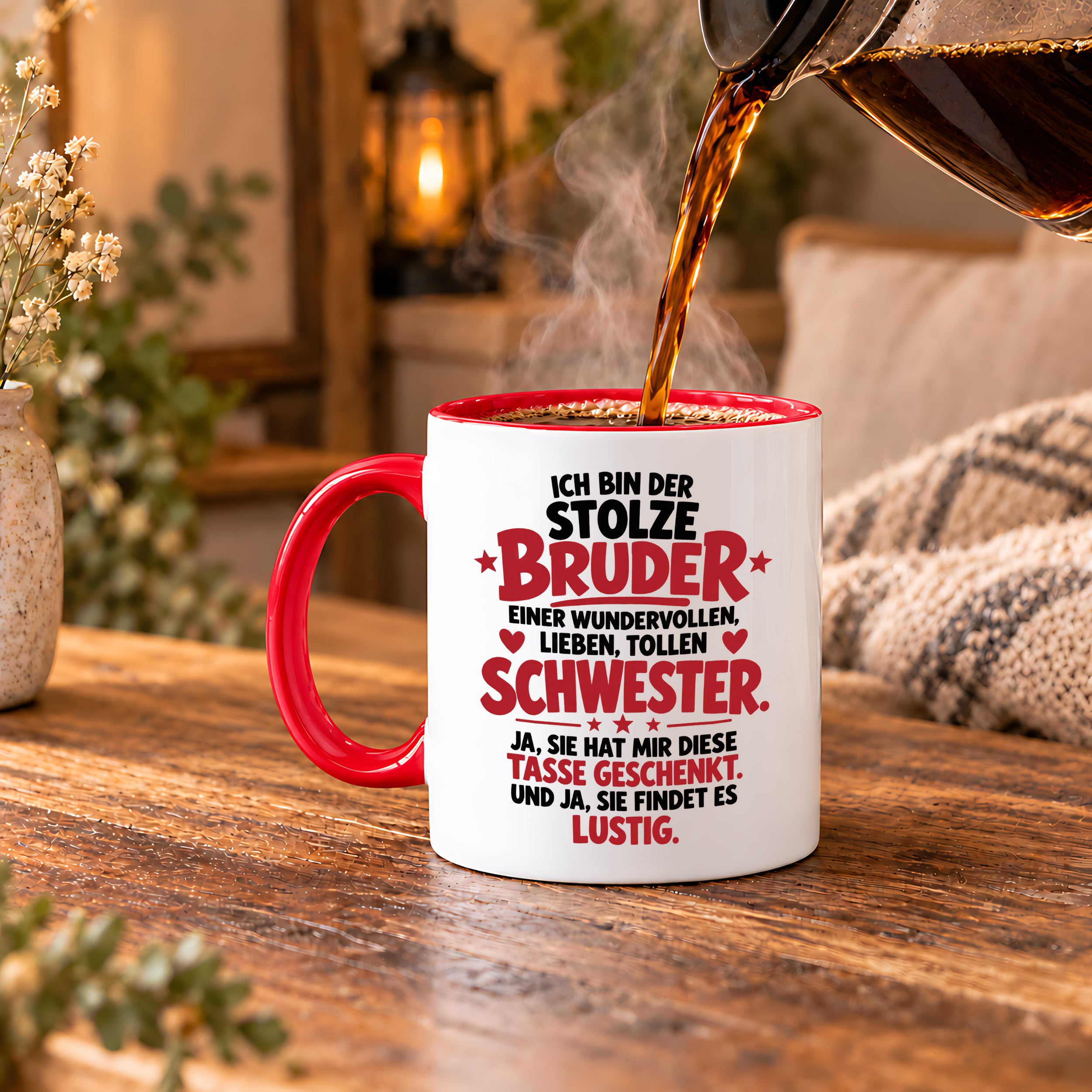 Bruder Tasse von Schwester Geschenk 330 ml Lustiger Geschwister Spruch Keramiktasse Geburtstag Weihnachten Bruder Geschenk