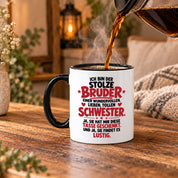 Bruder Tasse von Schwester Geschenk 330 ml Lustiger Geschwister Spruch Keramiktasse Geburtstag Weihnachten Bruder Geschenk