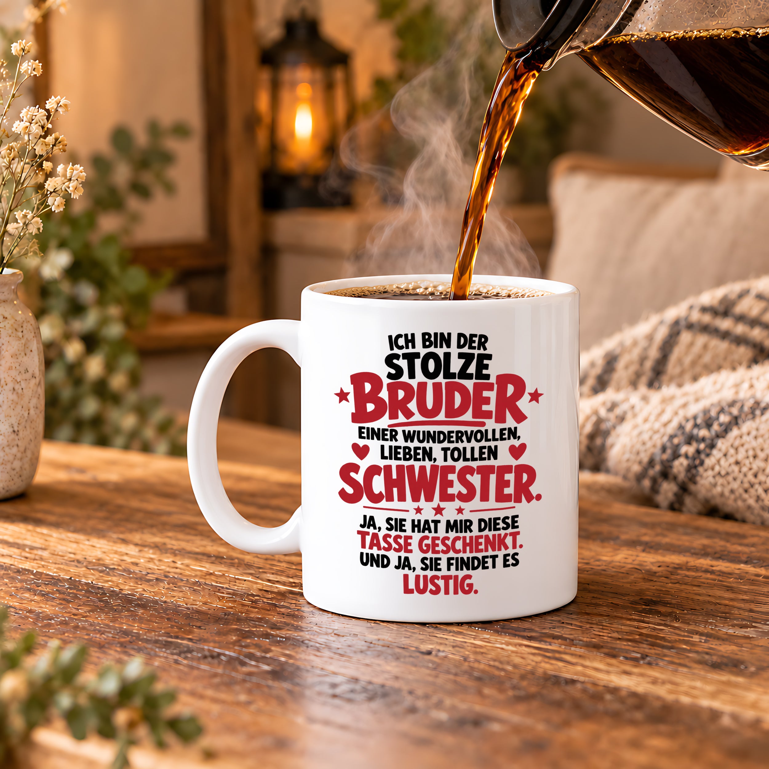 Bruder Tasse von Schwester Geschenk 330 ml Lustiger Geschwister Spruch Keramiktasse Geburtstag Weihnachten Bruder Geschenk