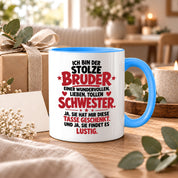 Bruder Tasse von Schwester Geschenk 330 ml Lustiger Geschwister Spruch Keramiktasse Geburtstag Weihnachten Bruder Geschenk