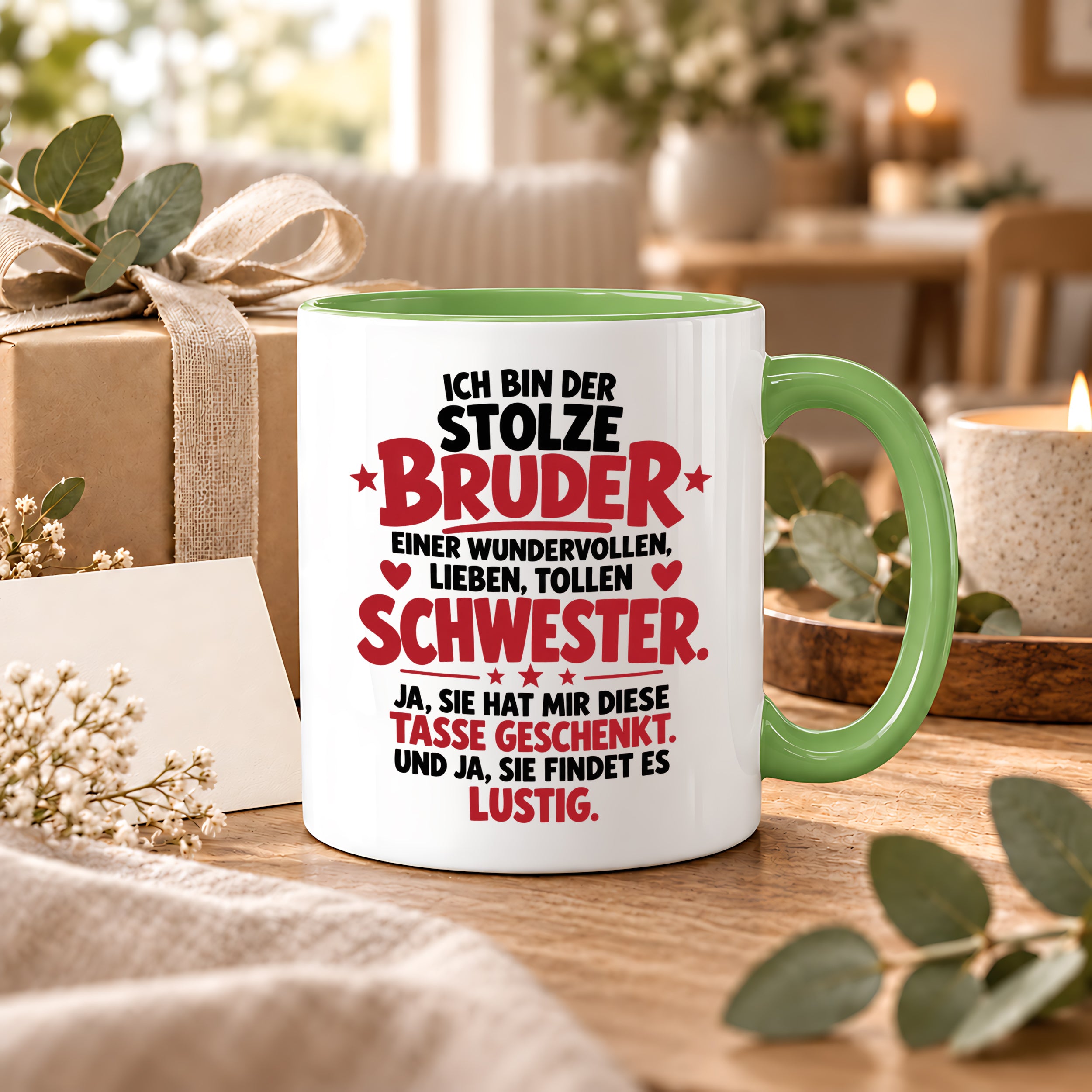 Bruder Tasse von Schwester Geschenk 330 ml Lustiger Geschwister Spruch Keramiktasse Geburtstag Weihnachten Bruder Geschenk