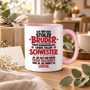 Bruder Tasse von Schwester Geschenk 330 ml Lustiger Geschwister Spruch Keramiktasse Geburtstag Weihnachten Bruder Geschenk
