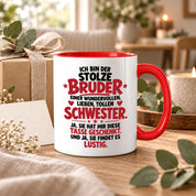 Bruder Tasse von Schwester Geschenk 330 ml Lustiger Geschwister Spruch Keramiktasse Geburtstag Weihnachten Bruder Geschenk