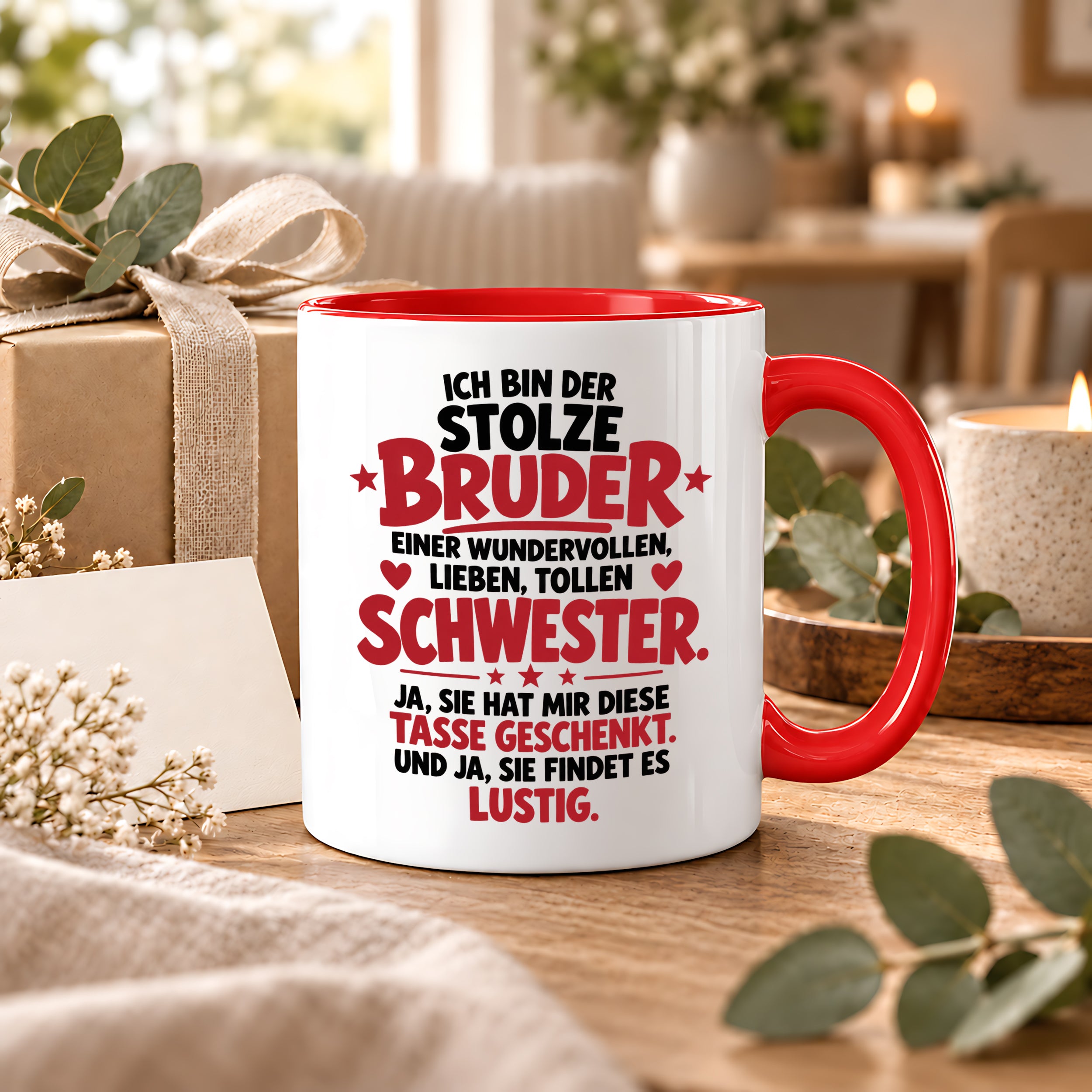 Bruder Tasse von Schwester Geschenk 330 ml Lustiger Geschwister Spruch Keramiktasse Geburtstag Weihnachten Bruder Geschenk