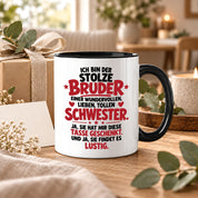 Bruder Tasse von Schwester Geschenk 330 ml Lustiger Geschwister Spruch Keramiktasse Geburtstag Weihnachten Bruder Geschenk