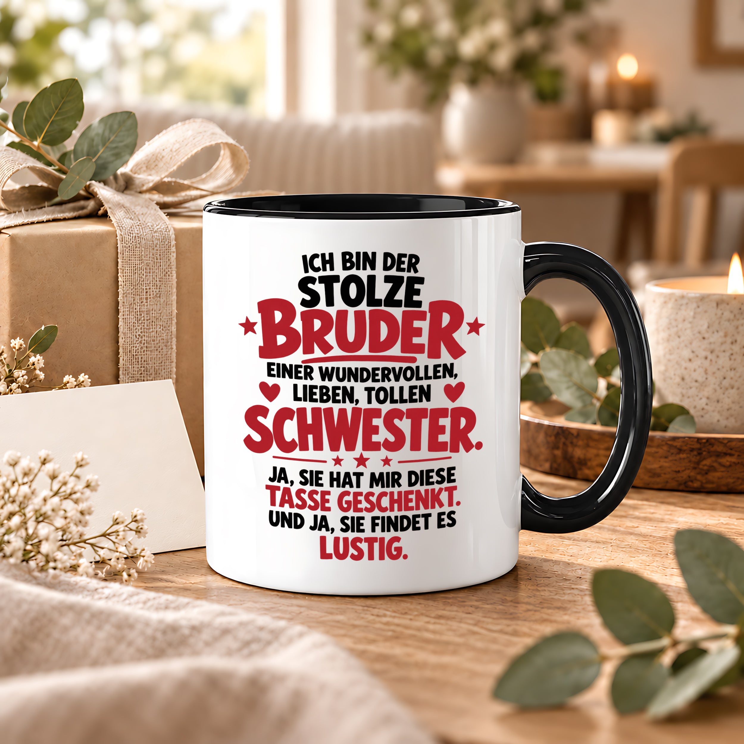 Bruder Tasse von Schwester Geschenk 330 ml Lustiger Geschwister Spruch Keramiktasse Geburtstag Weihnachten Bruder Geschenk
