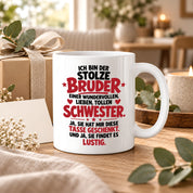 Bruder Tasse von Schwester Geschenk 330 ml Lustiger Geschwister Spruch Keramiktasse Geburtstag Weihnachten Bruder Geschenk