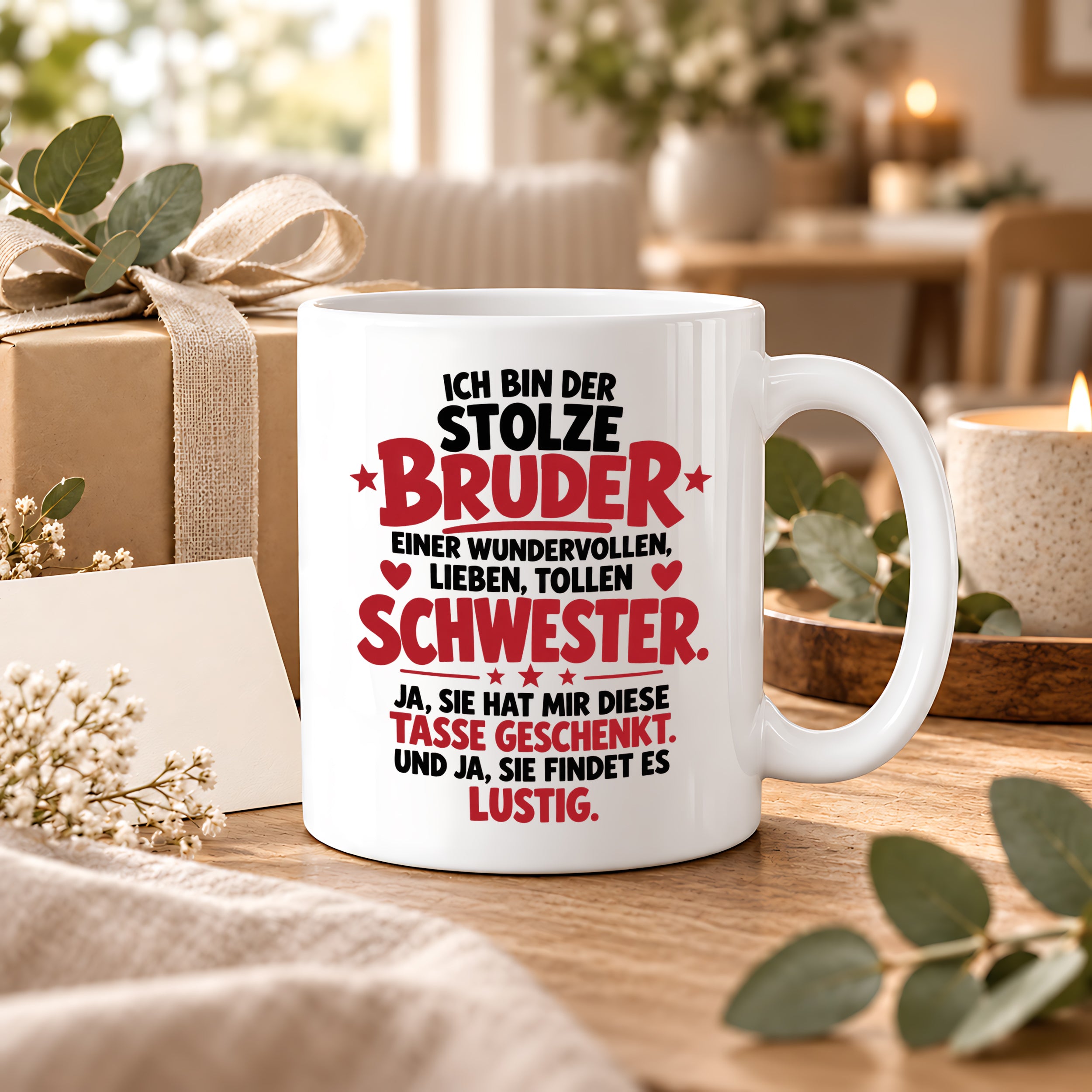 Bruder Tasse von Schwester Geschenk 330 ml Lustiger Geschwister Spruch Keramiktasse Geburtstag Weihnachten Bruder Geschenk