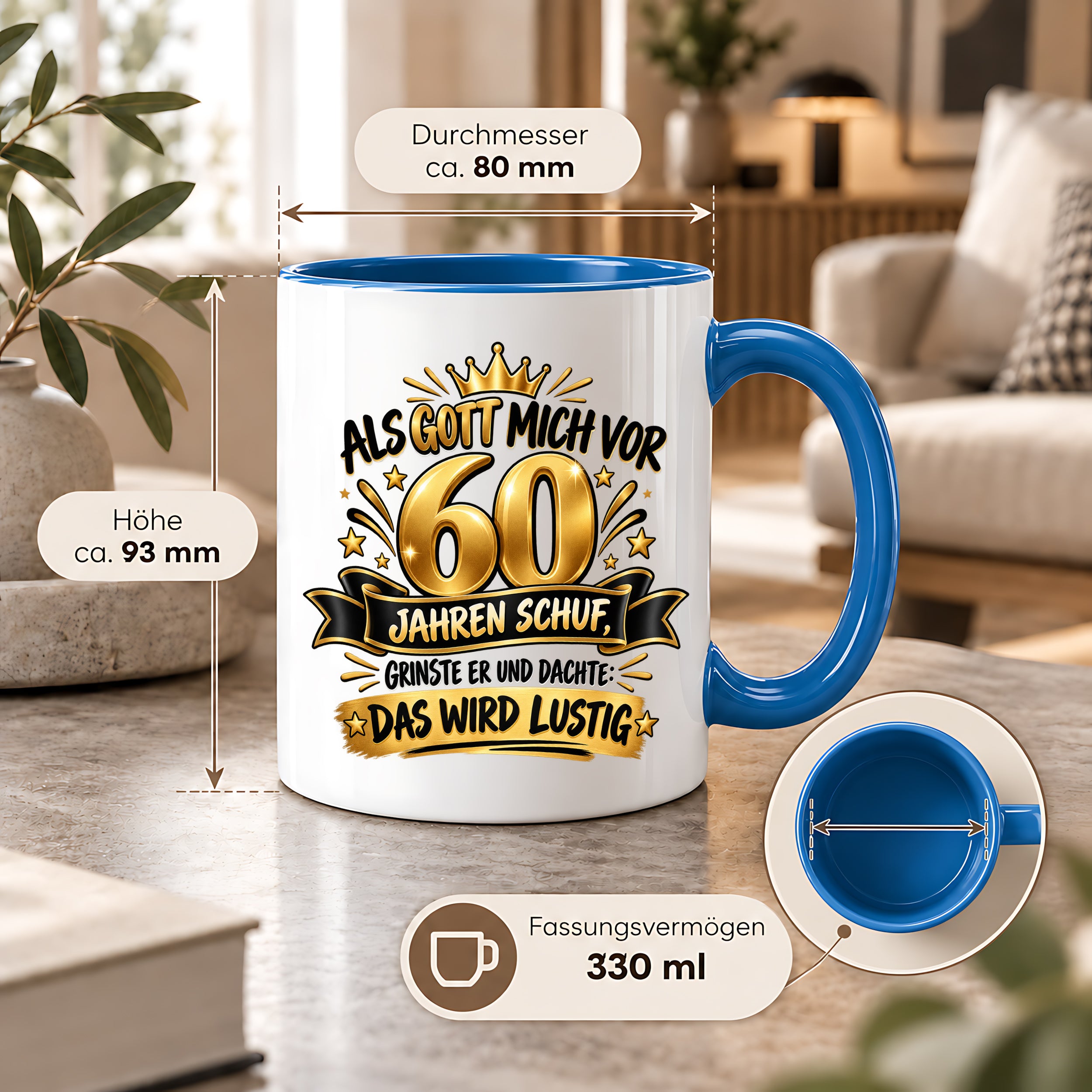 60 Geburtstag Tasse Lustiger Spruch Geschenk 330 ml Keramiktasse für Männer Frauen Jubiläum Geburtstag 60 Jahre