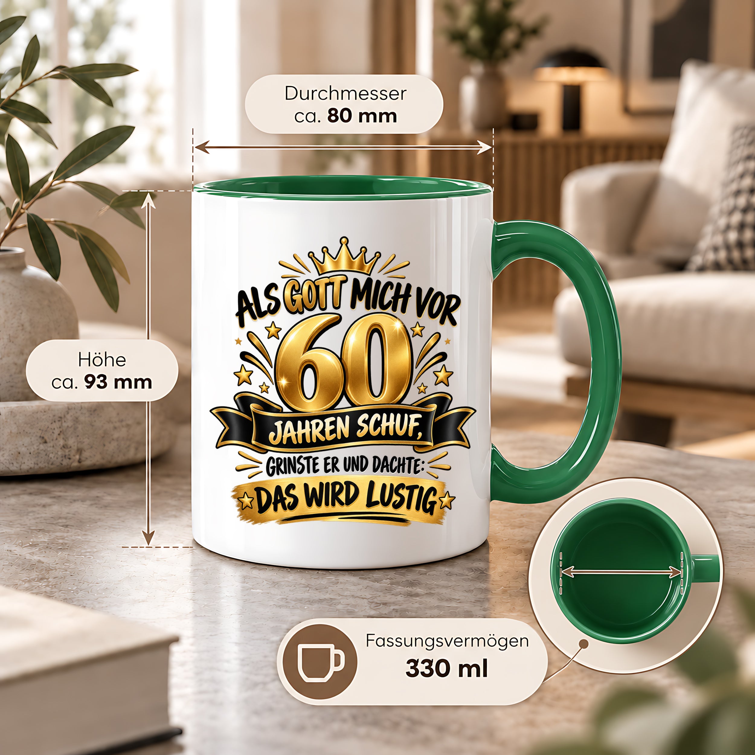 60 Geburtstag Tasse Lustiger Spruch Geschenk 330 ml Keramiktasse für Männer Frauen Jubiläum Geburtstag 60 Jahre