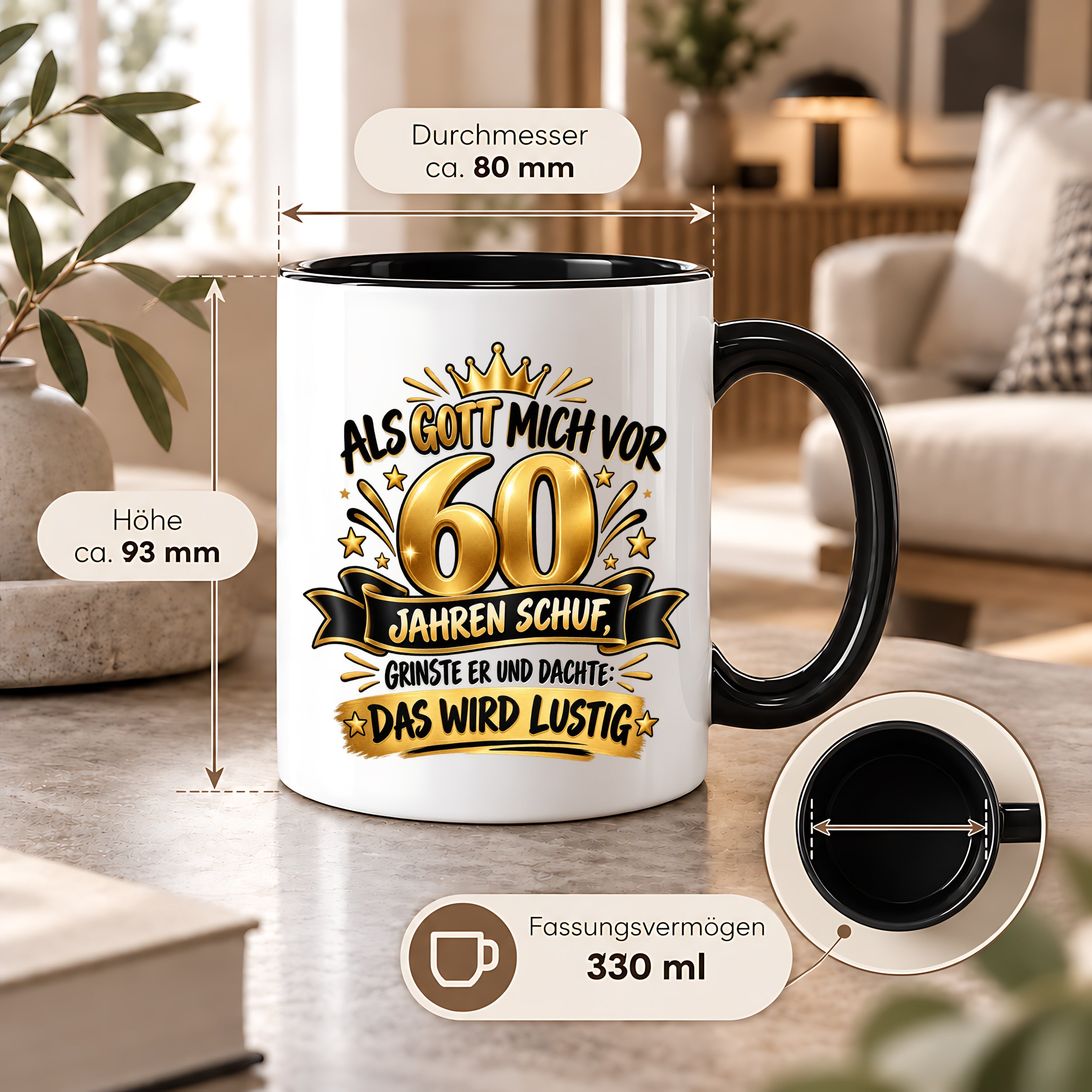 60 Geburtstag Tasse Lustiger Spruch Geschenk 330 ml Keramiktasse für Männer Frauen Jubiläum Geburtstag 60 Jahre