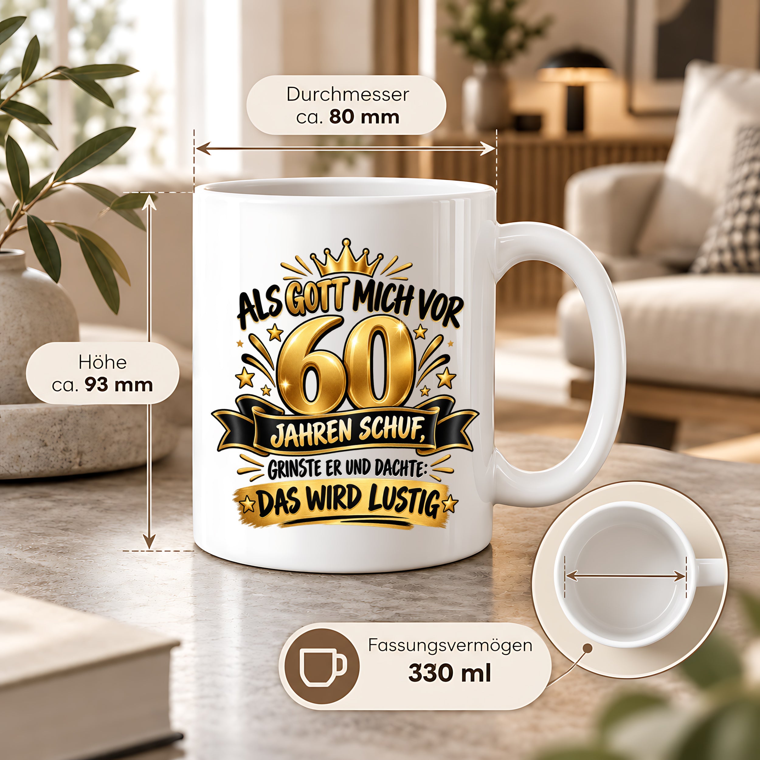 60 Geburtstag Tasse Lustiger Spruch Geschenk 330 ml Keramiktasse für Männer Frauen Jubiläum Geburtstag 60 Jahre