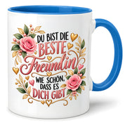 Herzbotschaft Tasse für Freundin, Du bist die beste Freundin wie schön dass es dich gibt, liebevolles Geschenk für beste Freundin, Freundschaftsgeschenk zum Geburtstag, Weihnachten oder einfach so, 330 ml Keramiktasse