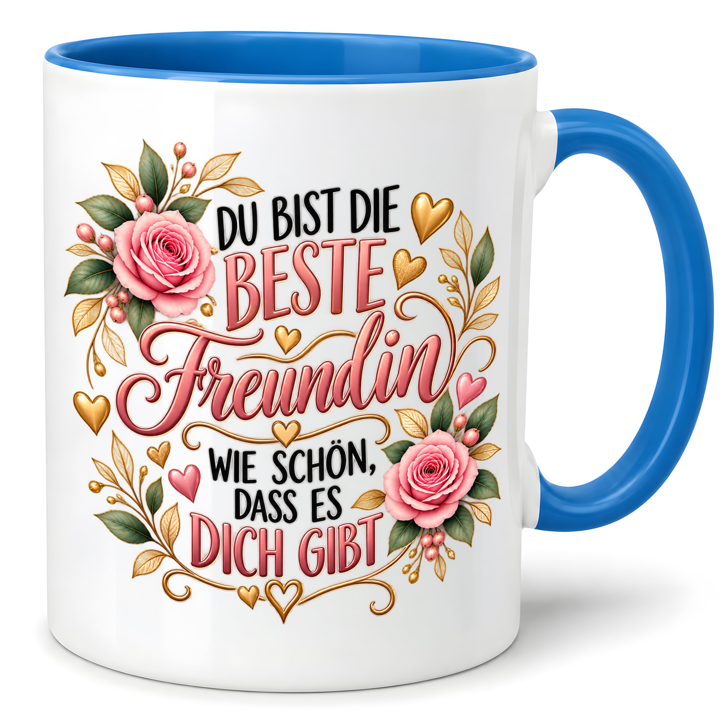 Herzbotschaft Tasse für Freundin, Du bist die beste Freundin wie schön dass es dich gibt, liebevolles Geschenk für beste Freundin, Freundschaftsgeschenk zum Geburtstag, Weihnachten oder einfach so, 330 ml Keramiktasse
