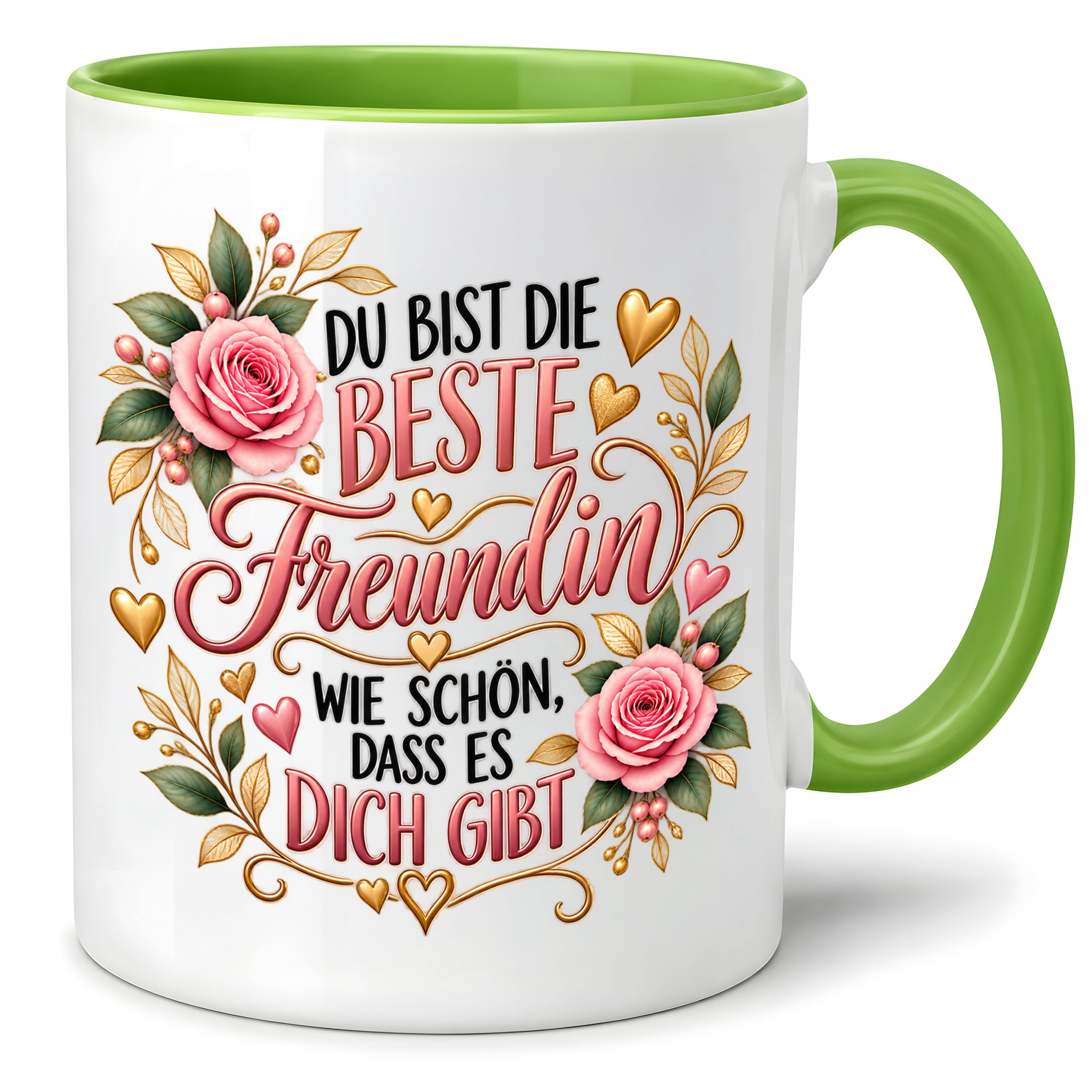 Herzbotschaft Tasse für Freundin, Du bist die beste Freundin wie schön dass es dich gibt, liebevolles Geschenk für beste Freundin, Freundschaftsgeschenk zum Geburtstag, Weihnachten oder einfach so, 330 ml Keramiktasse