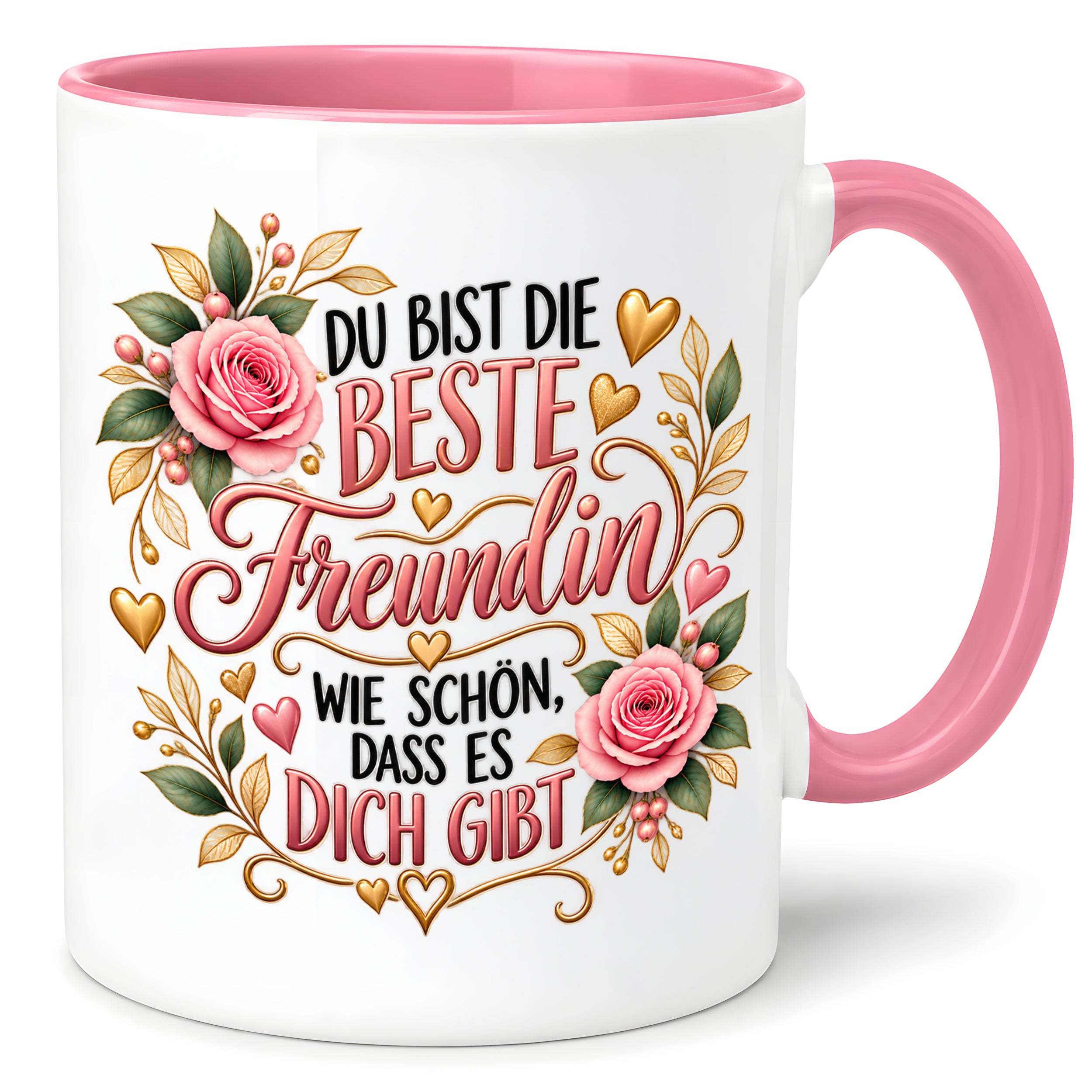 Herzbotschaft Tasse für Freundin, Du bist die beste Freundin wie schön dass es dich gibt, liebevolles Geschenk für beste Freundin, Freundschaftsgeschenk zum Geburtstag, Weihnachten oder einfach so, 330 ml Keramiktasse