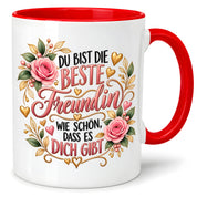 Herzbotschaft Tasse für Freundin, Du bist die beste Freundin wie schön dass es dich gibt, liebevolles Geschenk für beste Freundin, Freundschaftsgeschenk zum Geburtstag, Weihnachten oder einfach so, 330 ml Keramiktasse