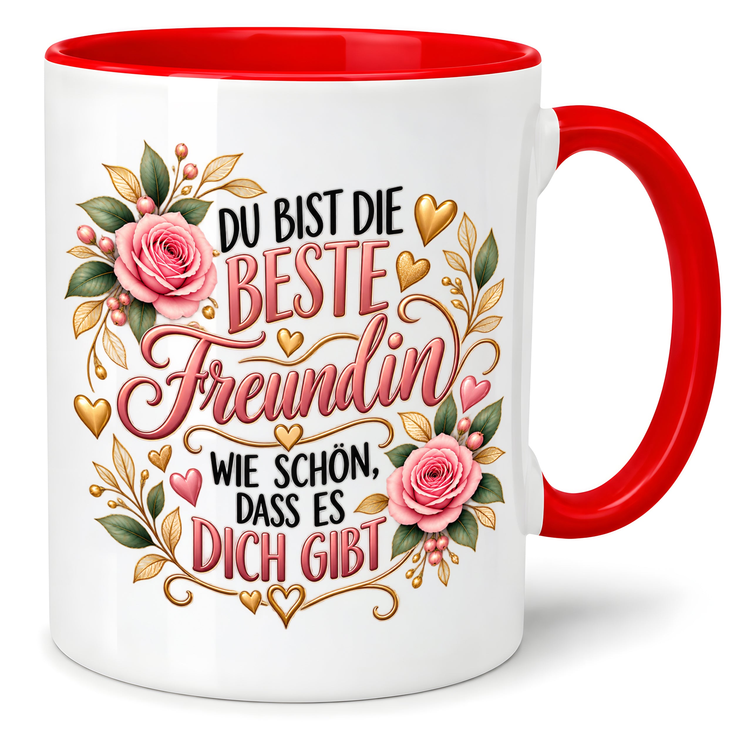 Herzbotschaft Tasse für Freundin, Du bist die beste Freundin wie schön dass es dich gibt, liebevolles Geschenk für beste Freundin, Freundschaftsgeschenk zum Geburtstag, Weihnachten oder einfach so, 330 ml Keramiktasse