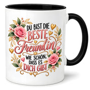 Herzbotschaft Tasse für Freundin, Du bist die beste Freundin wie schön dass es dich gibt, liebevolles Geschenk für beste Freundin, Freundschaftsgeschenk zum Geburtstag, Weihnachten oder einfach so, 330 ml Keramiktasse