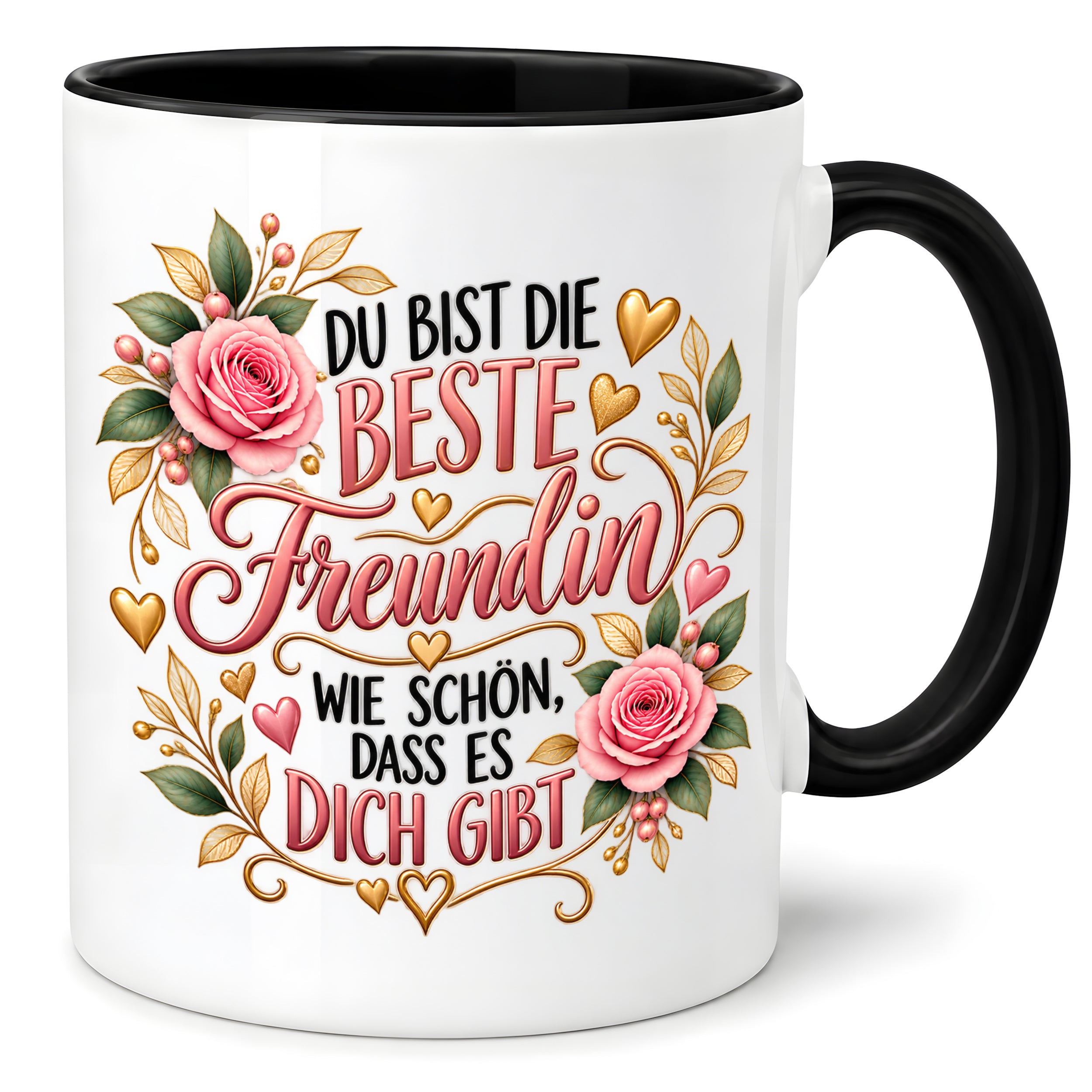 Herzbotschaft Tasse für Freundin, Du bist die beste Freundin wie schön dass es dich gibt, liebevolles Geschenk für beste Freundin, Freundschaftsgeschenk zum Geburtstag, Weihnachten oder einfach so, 330 ml Keramiktasse