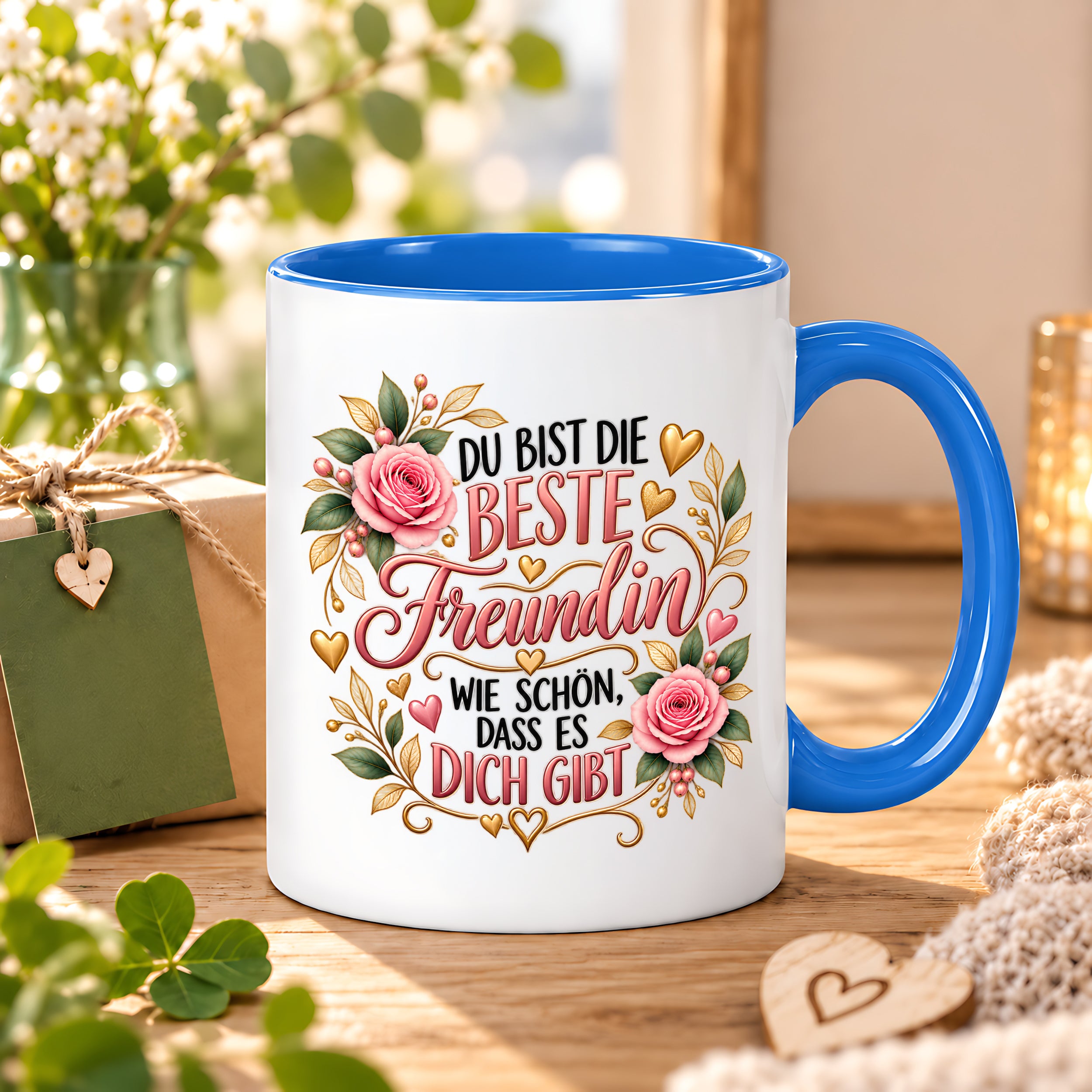 Herzbotschaft Tasse für Freundin, Du bist die beste Freundin wie schön dass es dich gibt, liebevolles Geschenk für beste Freundin, Freundschaftsgeschenk zum Geburtstag, Weihnachten oder einfach so, 330 ml Keramiktasse