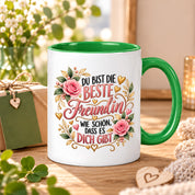 Herzbotschaft Tasse für Freundin, Du bist die beste Freundin wie schön dass es dich gibt, liebevolles Geschenk für beste Freundin, Freundschaftsgeschenk zum Geburtstag, Weihnachten oder einfach so, 330 ml Keramiktasse